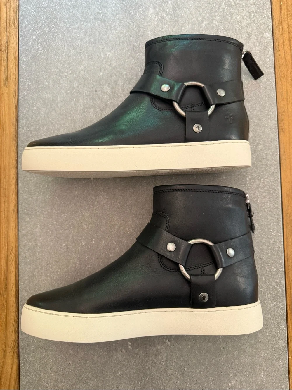 Frye Lena Harness Bootie Black Leather Platform Sneaker 8.5 NWOB